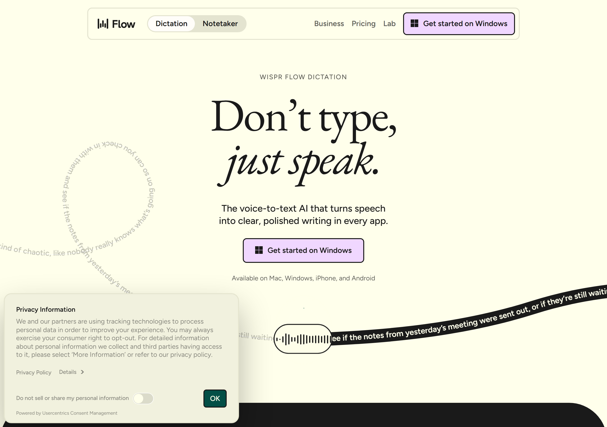 The Wispr Flow website